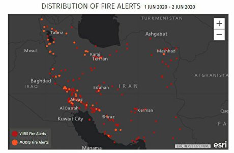 تصویر ماهواره‌ای از آتش سوزی‌های اخیر در ایران