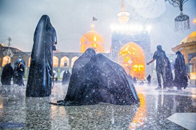 تصاویری از حال و هوای زائران زیر باران شدید امروز در حرم امام رضا (ع) | ۲۶ اردیبهشت ۱۴۰۳
