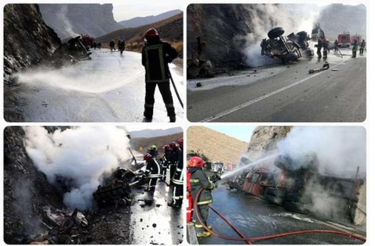کشته شدن یک نفر بر اثر آتش سوزی تانکر سوخت در جاده مشهد به کلات