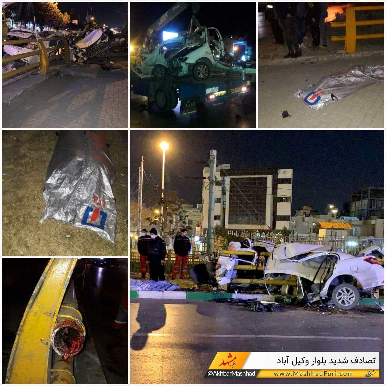 تصادف شدید ساینا با گاردریل بلوار وکیل آباد ۳ کشته و زخمی بر جای گذاشت + تصاویر