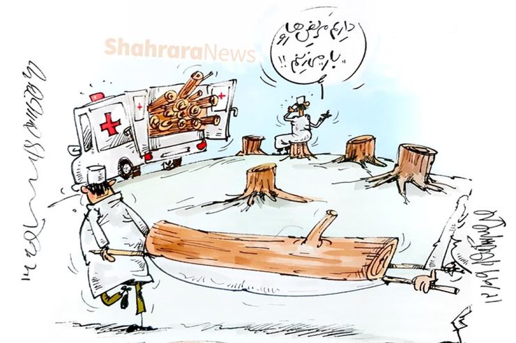 کاریکاتور | قاچاق چوب با ماشین های حمل گوشت و آمبولانس