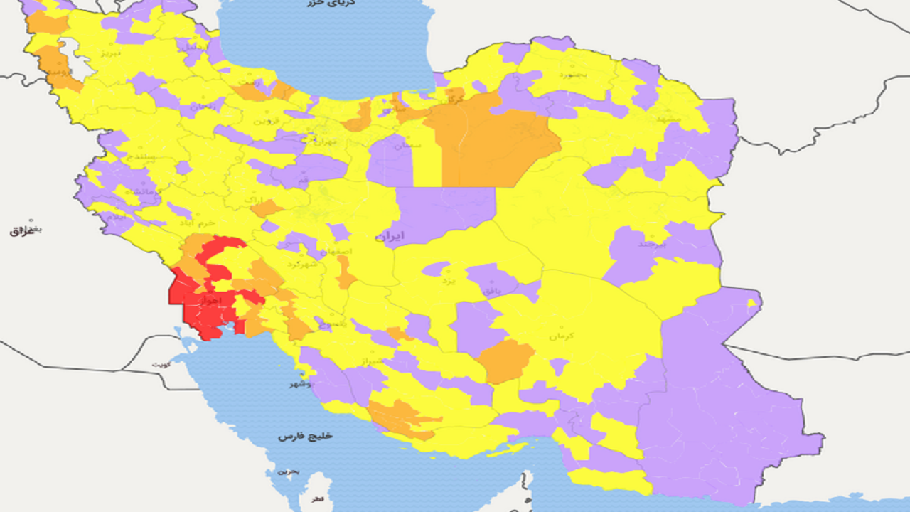آخرین رنگ‌بندی کرونایی شهر‌های کشور تا ۷ اسفند ۹۹ + نقشه