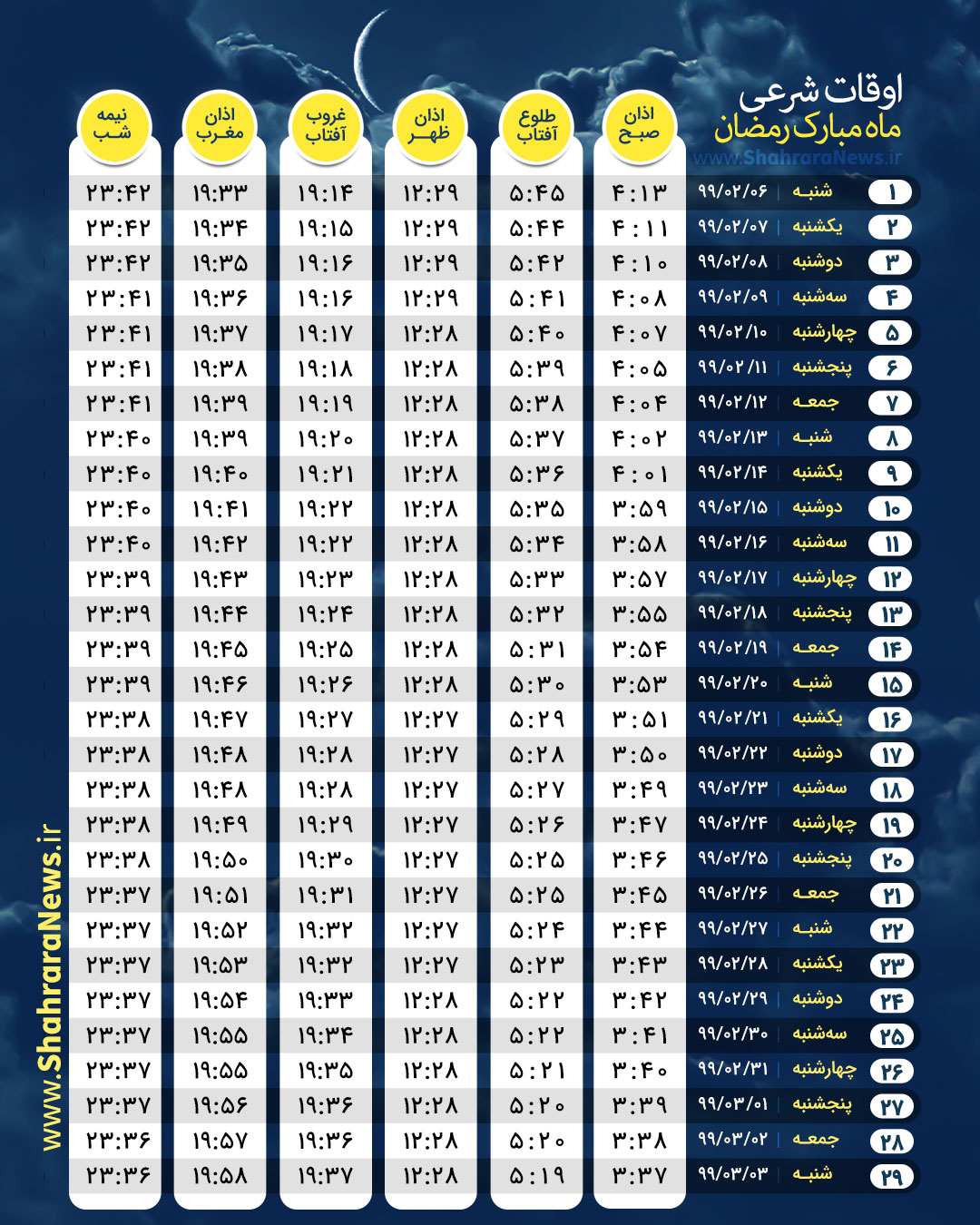 اوقات شرعی مشهد در ماه رمضان ۹۹ +عکس