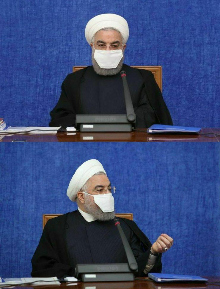 ماسک عجیب روحانی در جلسه امروز دولت + عکس