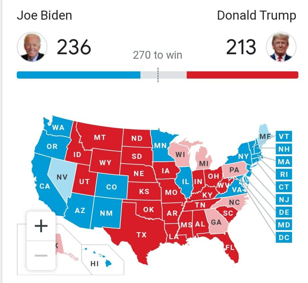 نتیجه انتخابات ۲۰۲۰ آمریکا | ترامپ پیشتاز است یا بایدن؟