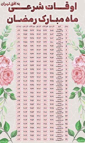 اوقات شرعی تهران در ماه رمضان 1400