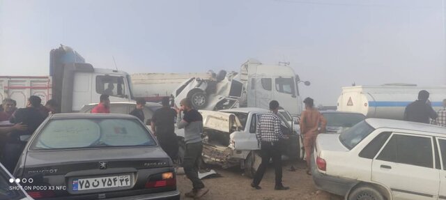 تصادف زنجیره‌ای مرگبار در جاده بهبهان - رامهرمز خوزستان + فیلم و عکس
