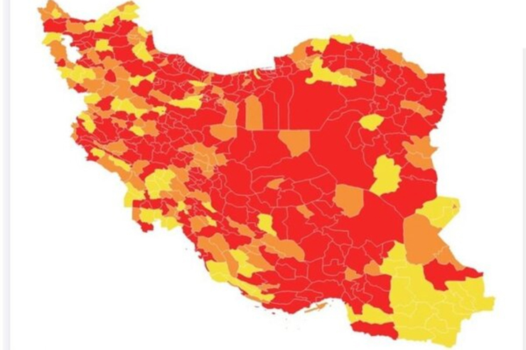 امیکرون ۲۴۷ شهرستان را قرمز کرد | رنگ آبی از نقشه کرونایی کشور پَر کشید (۲۲ بهمن ۱۴۰۰)