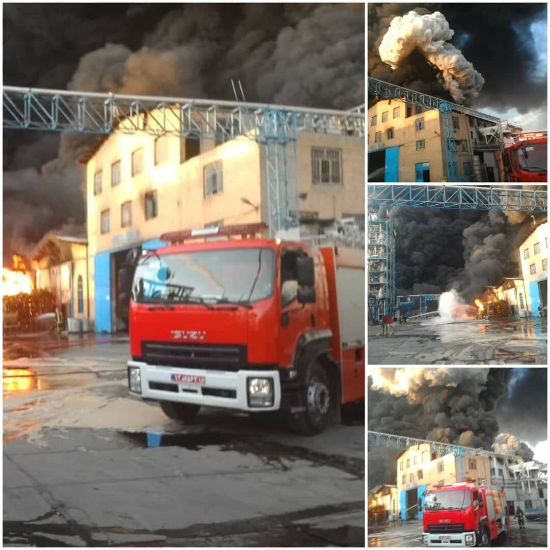 آتش‌سوزی مهیب در کارخانه الکل شکوهیه قم + تصاویر و فیلم‌ها