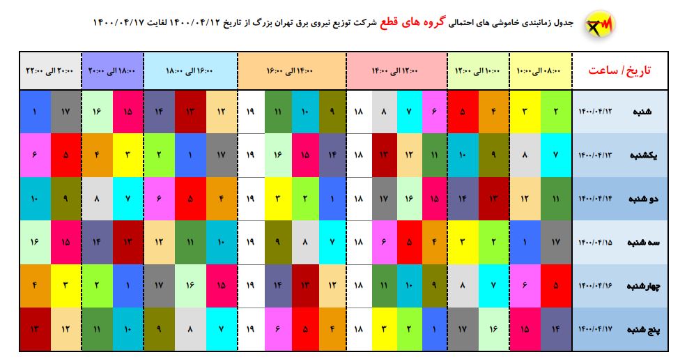 جدول قطعی برق تهران؛ یکشنبه ۱۳ تیر ۱۴۰۰ + دانلود لیست مناطق