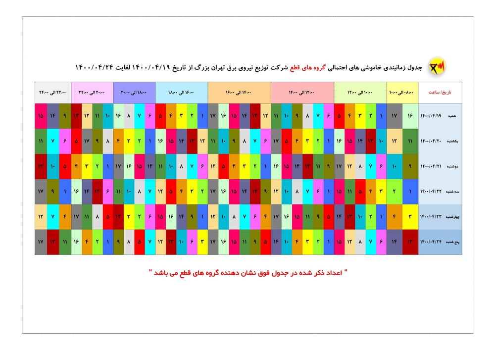 جدول قطعی برق در تهران؛ دوشنبه ۲۱ تیر ۱۴۰۰ + دانلود لیست مناطق
