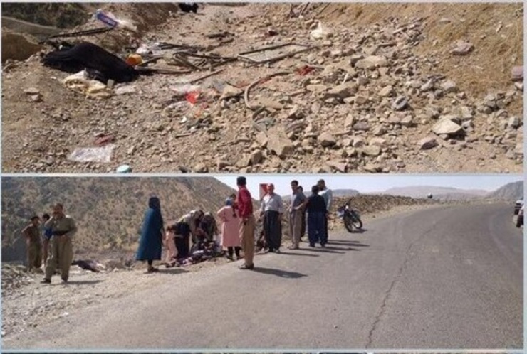 واژگونی مینی بوس مریوانی در نزدیک روستای پالنگان کردستان + عکس و فیلم