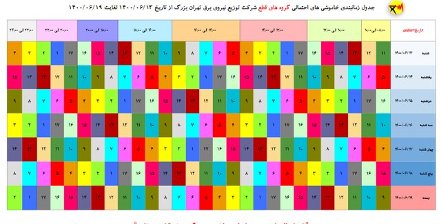 جدول قطع برق تهران از ۱۳ تا ۱۸ شهریور ۱۴۰۰ + دانلود