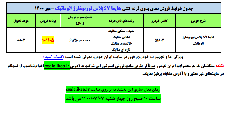 فروش فوق‌العاده بدون قرعه‌کشی خودروی هایما S ۷ پلاس ایران خودرو + جزئیات (۳ مهرماه ۱۴۰۰)