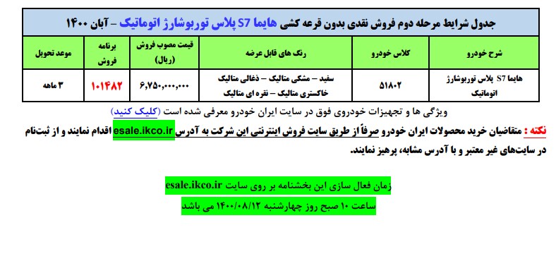 آغاز فروش فوری و بدون قرعه کشی هایما S7 پلاس ایران خودرو از چهارشنبه ۱۲ آبان ۱۴۰۰+ لینک ثبت نام
