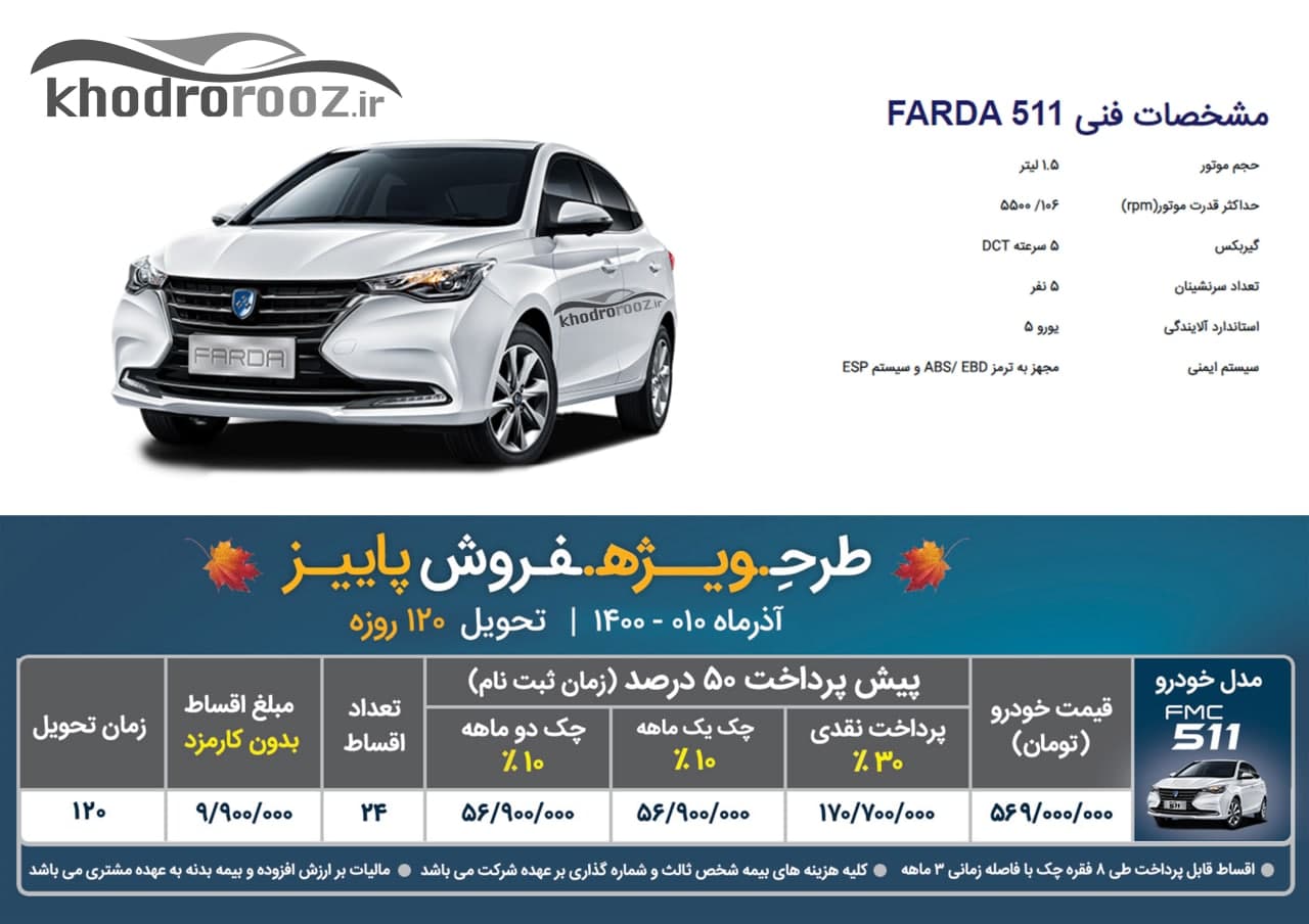 شرایط جدید فروش نقدی و اقساطی FARDA 511 و FARDA SX5 اعلام شد + مشخصات خودرو