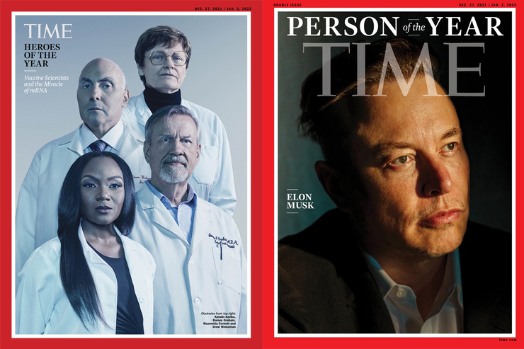 انتخاب ۲۰۲۱ مجله تایم: سازندگان واکسن کرونا، قهرمانان سال و ایلان ماسک، شخصیت سال