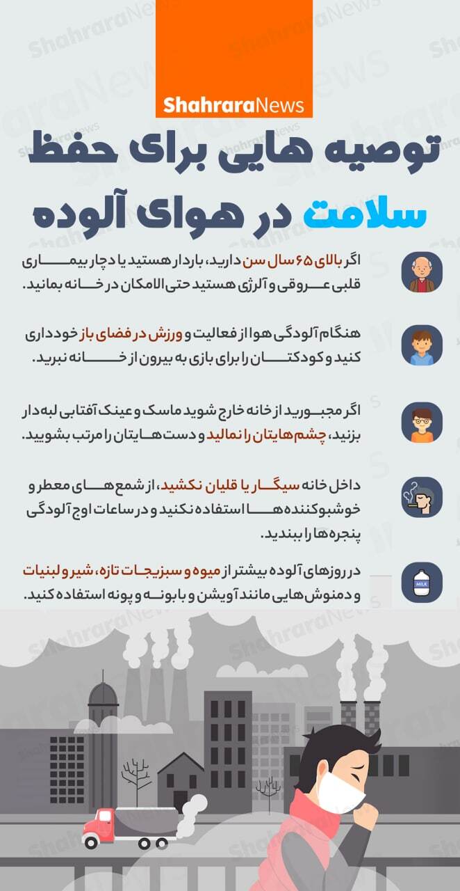 اینفوگرافی| توصیه‌های برای حفظ سلامت در هوا آلوده