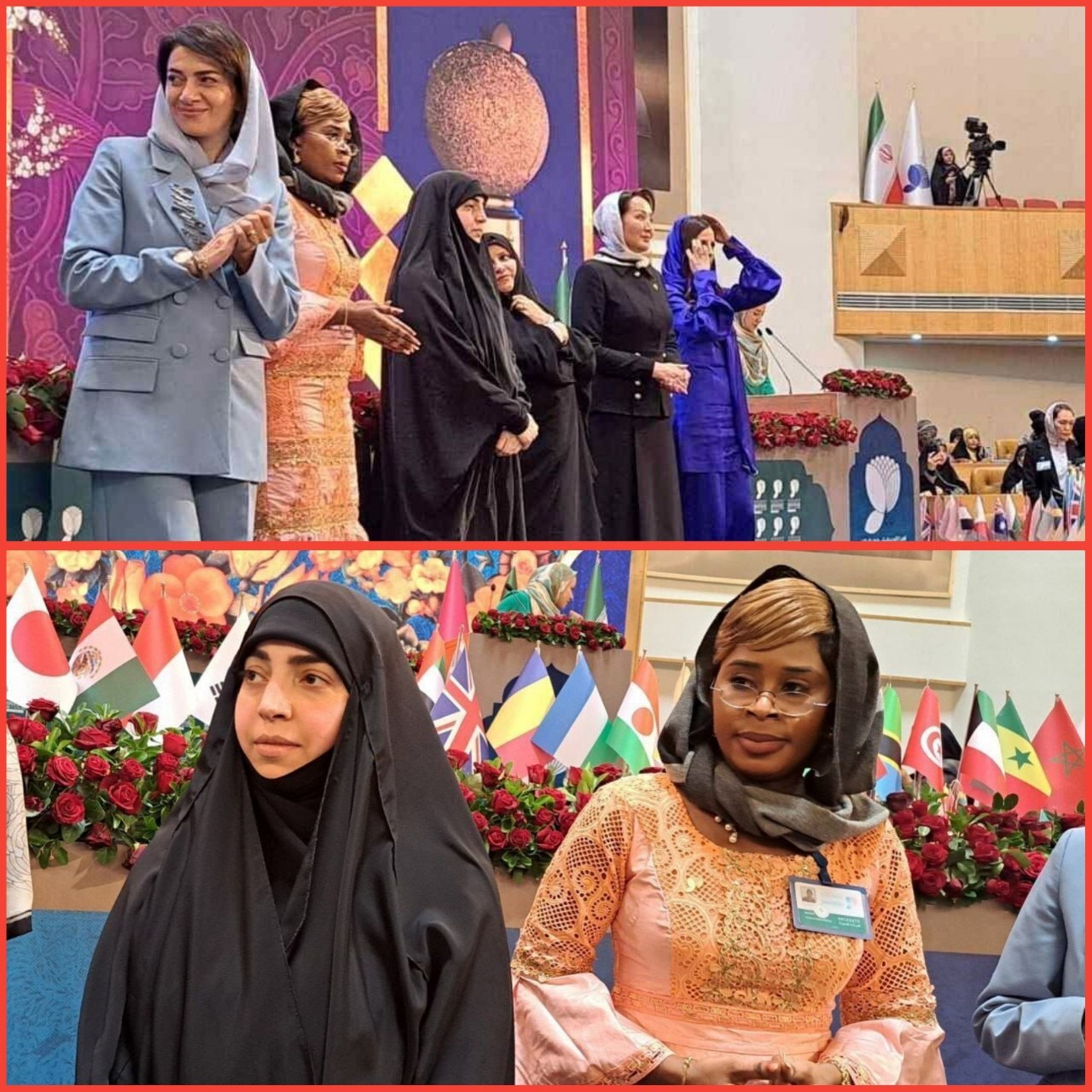تصویر جمیله علم‌الهدی همسر رئیس‌جمهور در کنار همسران روسای چهار دولت خارجی