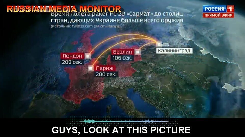 تلویزیون روسیه ۳ شهر مهم اروپا را تهدید اتمی کرد | نابودی لندن، پاریس و برلین در ۲۰۰ ثانیه + عکس