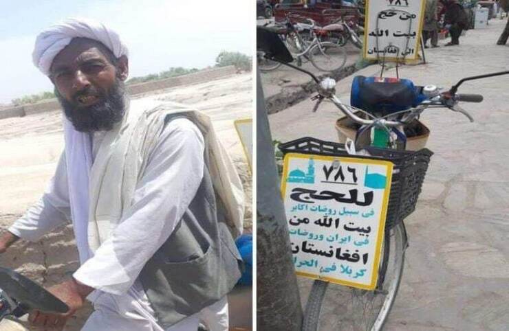 شهروند افغانستانی در راه سفر به حج با دوچرخه به تربت جام رسید + فیلم