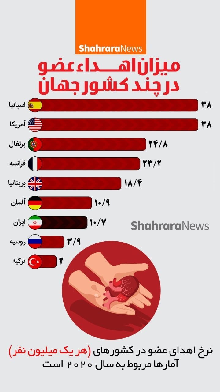 اینفوگرافی| میزان اهدا عضو در چند کشور جهان