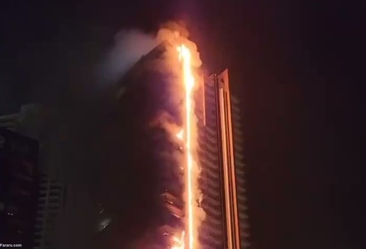 ویدئو| وقوع حریق در ساختمانی ۳۵ طبقه در دبی
