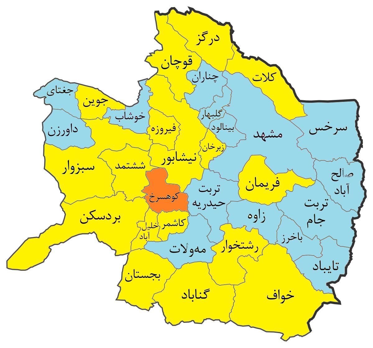 مناطق دارای وضعیت زرد کرونایی در خراسان رضوی به ۱۷ شهرستان افزایش یافت