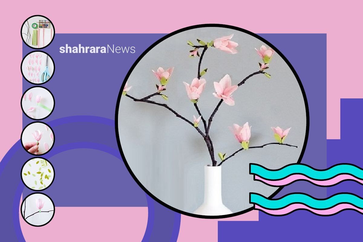 آموزش کاردستی | گلدانی با شکوفه‌های بهاری