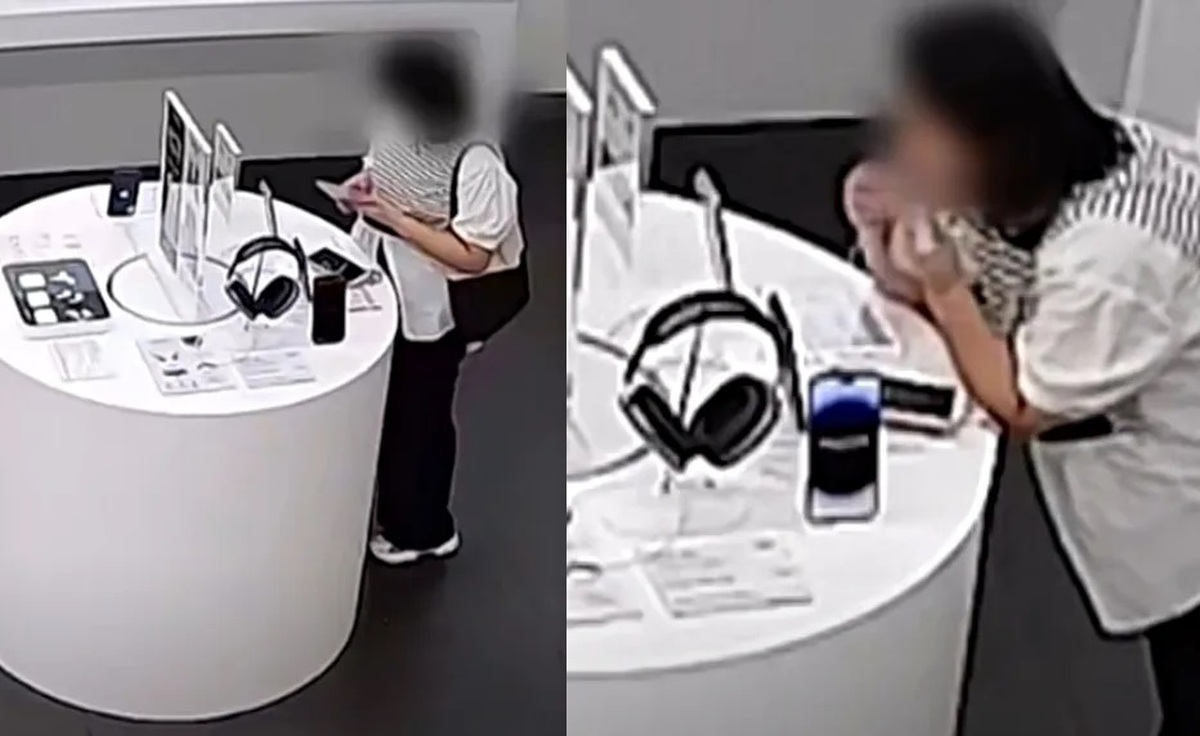 ویدئو | زنی در فروشگاه اپل کابل ضدسرقت را جوید تا آیفون ۱۴ بدزدد