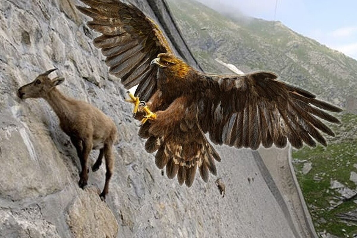 ویدئو| شکار بی‌نظیر بز کوهی توسط عقاب