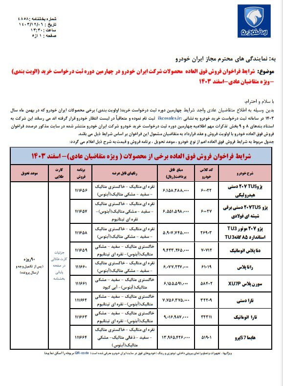 فروش فوق‌العاده ۹ محصول ایران خودرو ویژه اسفند ۱۴۰۳ آغاز شد + جزئیات