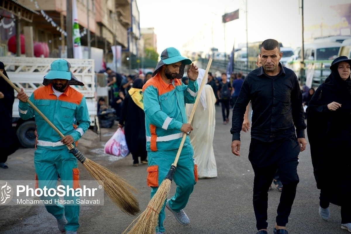 بازدید معاون محیط زیست و خدمات شهری شهرداری مشهد از پاکبانان کاروان خدام‌الحسین(ع) + فیلم