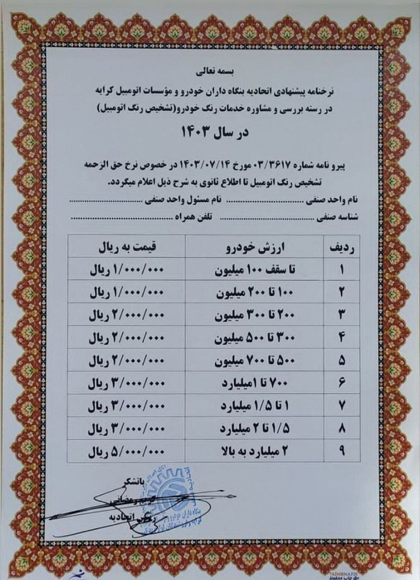 نرخ کارشناسی رنگ خودرو مشخص شد + جدول قیمت