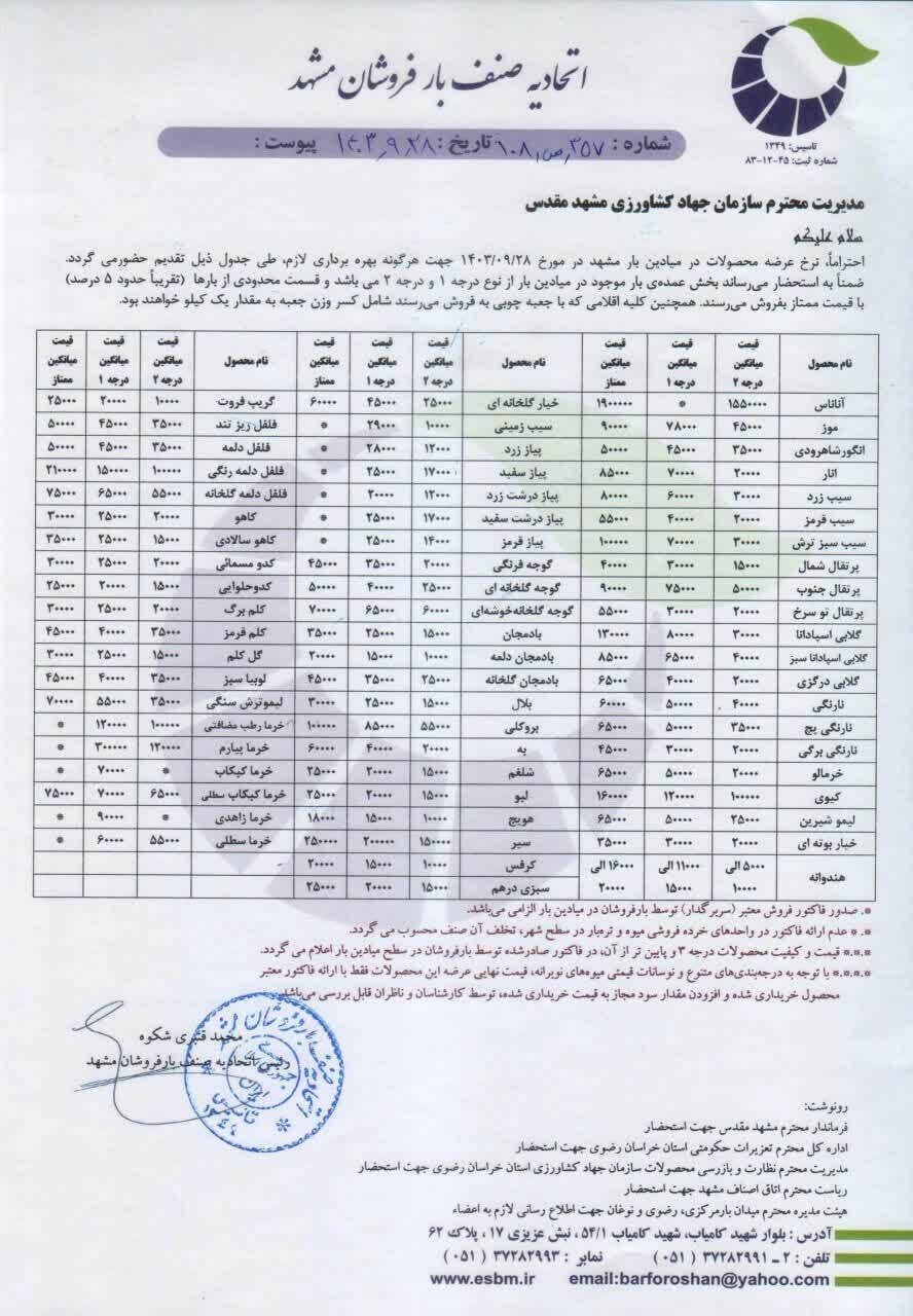 قیمت میوه در آستانه شب یلدا اعلام شد (۲۸ آذر ۱۴۰۳) + جدول قیمت