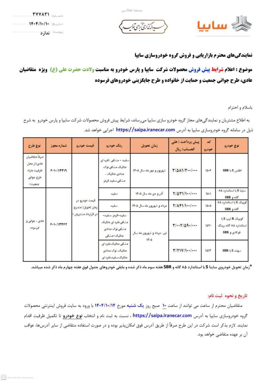 پیش‌فروش محصولات سایپا و پارس خودرو به مناسبت روز مرد (۱۴ دی ۱۴۰۴) + جزئیات