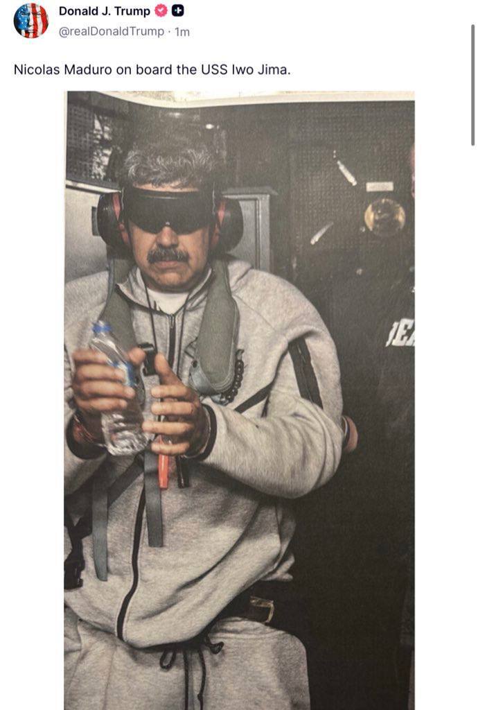 اولین تصویر از مادورو پس از بازداشت توسط آمریکا منتشر شد