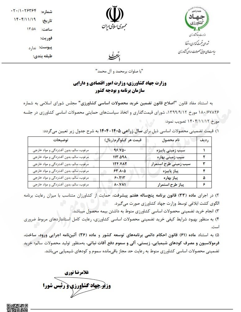 قیمت خرید تضمینی سیب‌زمینی و پیاز از کشاورزان اعلام شد + جدول قیمت‌ها