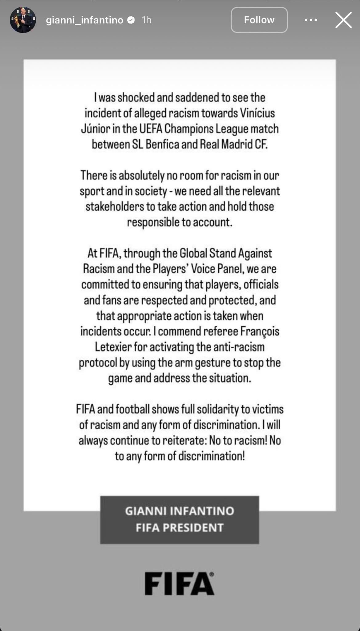 اینفانتینو: نژادپرستی در فوتبال جایی ندارد اینفانتینو: نژادپرستی در فوتبال جایی ندارد