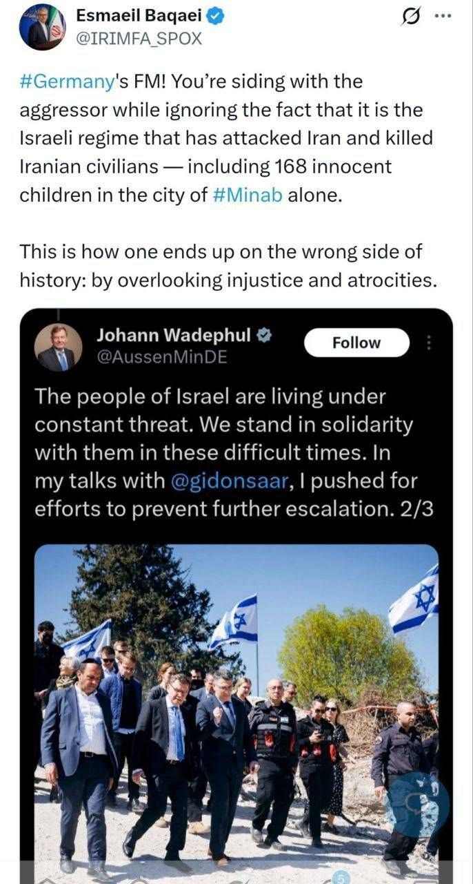 بقائی: آلمان با تجاهل نسبت به ظلم و جنایات متجاوزان آمریکایی و صهیونیستی در سمت اشتباه تاریخ ایستاده است