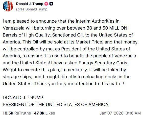 ادعای جدید ترامپ در مورد نفت ونزوئلا