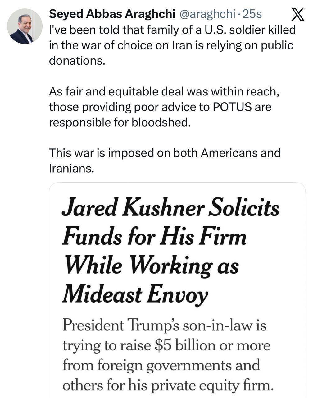 مشاوره‌های نادرست به ترامپ مسئول خونریزی‌های جنگی است که به ایرانیان و امریکایی‌ها تحمیل شده است