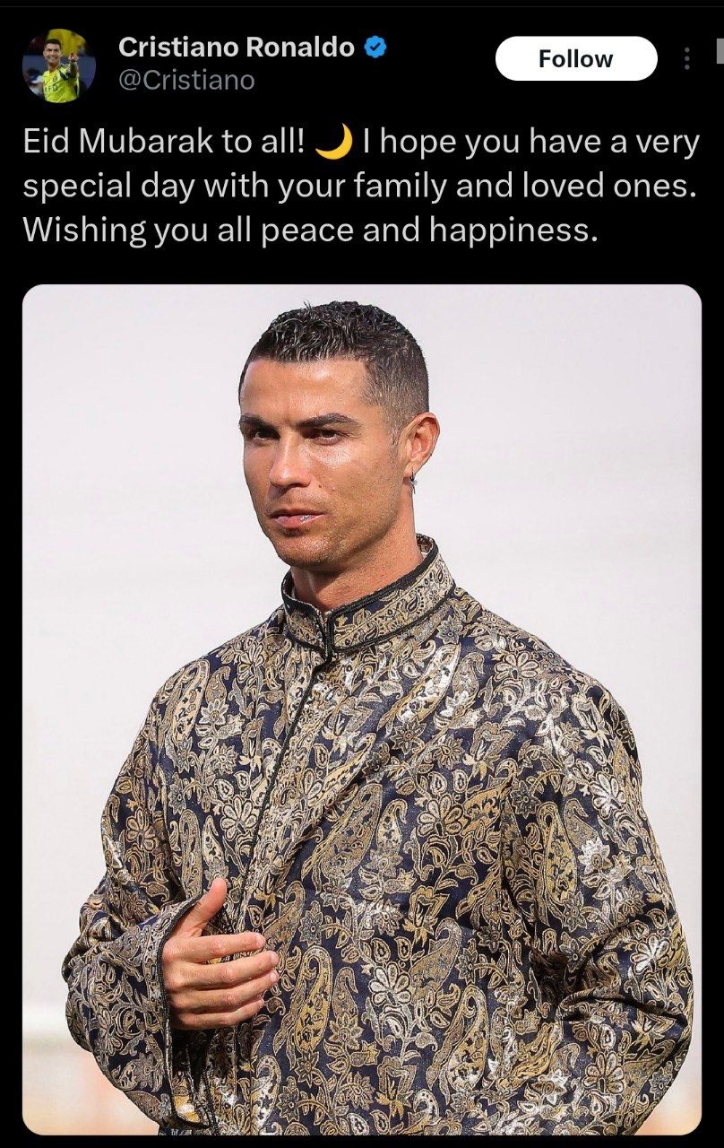 رونالدو عید فطر را تبریک گفت + عکس