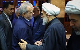 حضور پزشکیان در مراسم ترحیم حاج محمد قمی