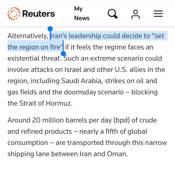 رویترز: ایران میتواند منطقه را به آتش بکشد رویترز: ایران میتواند منطقه را به آتش بکشد