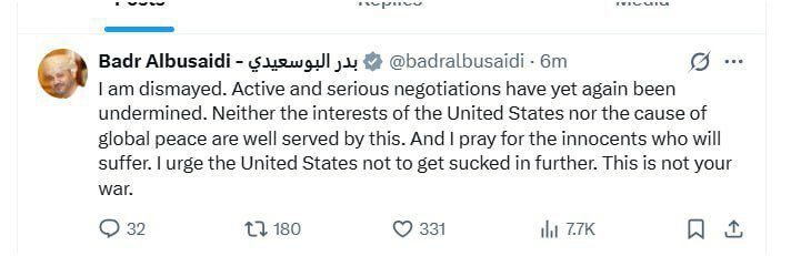 عمان: این جنگ آمریکا نیست | مذاکرات بار دیگر تضعیف شد