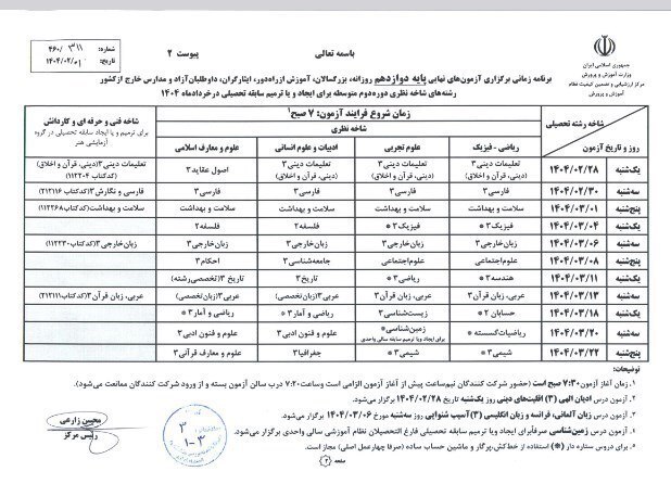 برنامه امتحانات نهایی ۱۴۰۴ دانش‌آموزان پایه یازدهم و دوازدهم اعلام شد