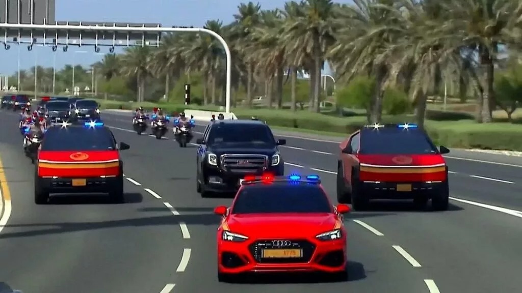 اسکورت کاروان دونالد ترامپ در قطر با سایبرتراک‌ ضدگلوله ایلان ماسک + عکس