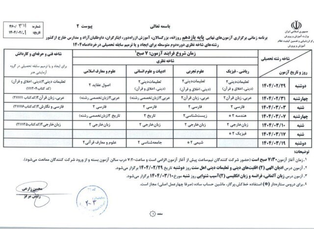 آخرین جزئیات برگزاری امتحانات نهایی از فردا (۲۷ اردیبهشت ۱۴۰۴)