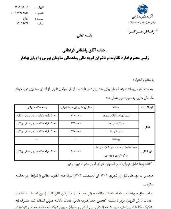 افزایش ۵۰ درصدی آبونمان تلفن ثابت